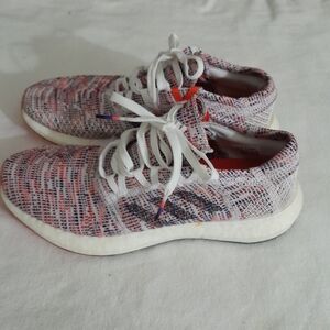 adidas White Knit Sneakers with Red & Blue Accents